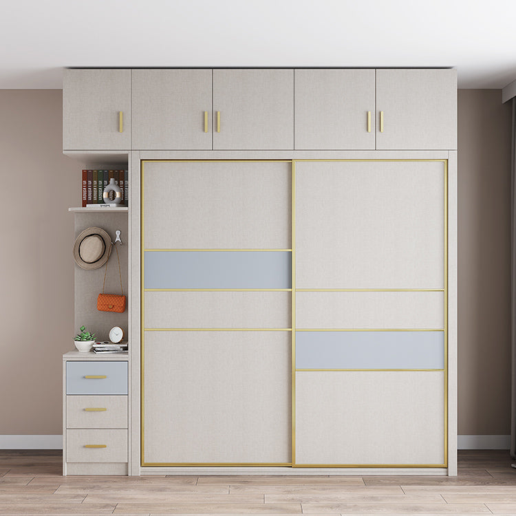 Sliding Wardrobe Closet with Shelves Contemporary Wardrobe Cabinet Armoire & Side Cabinet & Top Cabinet 94"L x 24"W x 102"H Clearhalo 'Armoires & Wardrobes' 'armoires_wardrobes' 'Bedroom Furniture' 'furn' 'furn_armoires_wardrobes' 'Furniture' 7754520