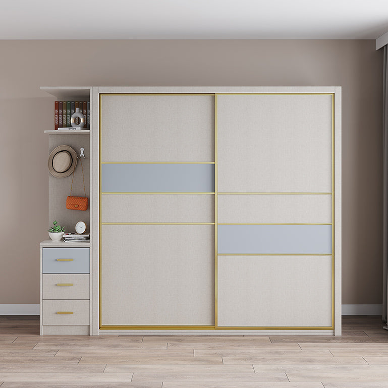 Sliding Wardrobe Closet with Shelves Contemporary Wardrobe Cabinet Armoire with Side Cabinet 63"L x 24"W x 79"H Clearhalo 'Armoires & Wardrobes' 'armoires_wardrobes' 'Bedroom Furniture' 'furn' 'furn_armoires_wardrobes' 'Furniture' 7754522