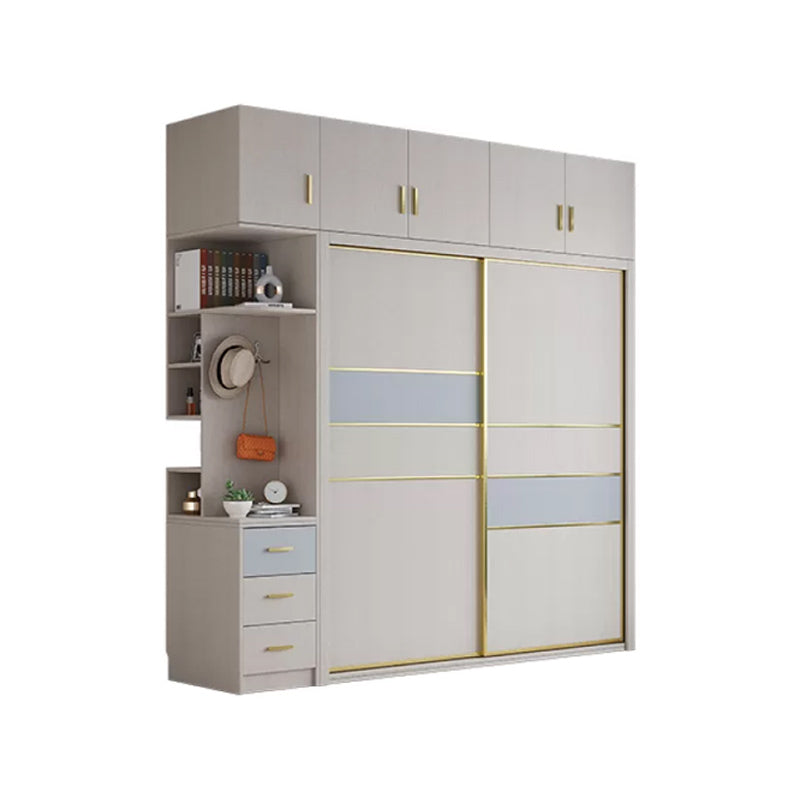 Sliding Wardrobe Closet with Shelves Contemporary Wardrobe Cabinet Armoire & Side Cabinet & Top Cabinet Clearhalo 'Armoires & Wardrobes' 'armoires_wardrobes' 'Bedroom Furniture' 'furn' 'furn_armoires_wardrobes' 'Furniture' 7754523