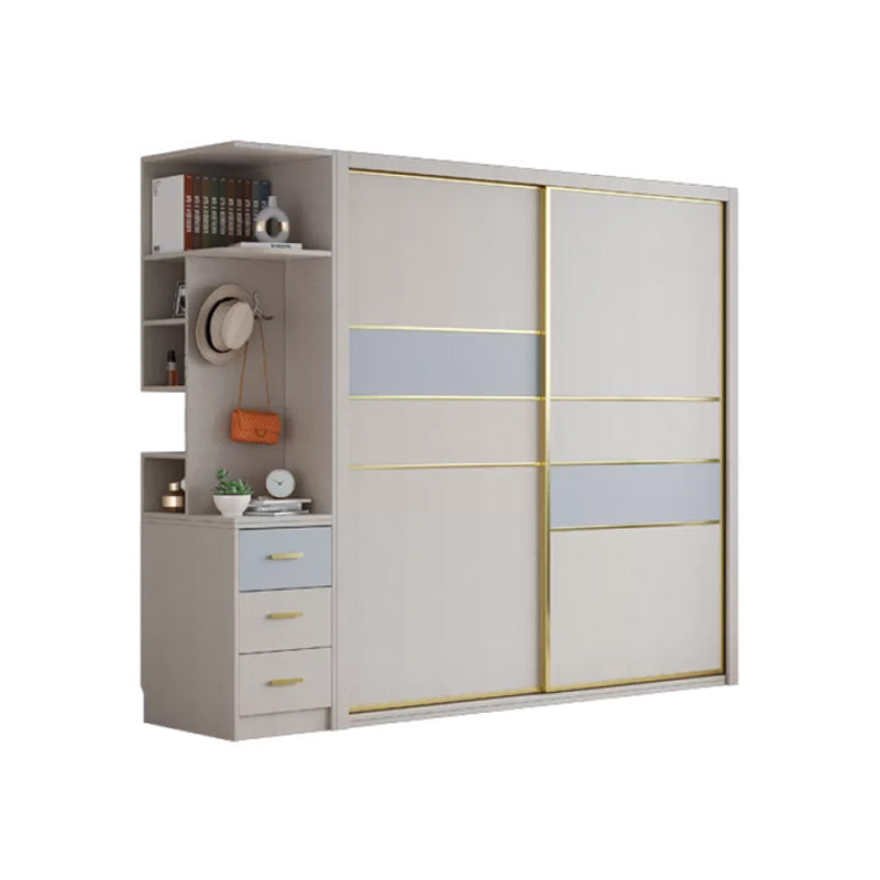 Sliding Wardrobe Closet with Shelves Contemporary Wardrobe Cabinet Armoire with Side Cabinet Clearhalo 'Armoires & Wardrobes' 'armoires_wardrobes' 'Bedroom Furniture' 'furn' 'furn_armoires_wardrobes' 'Furniture' 7754525