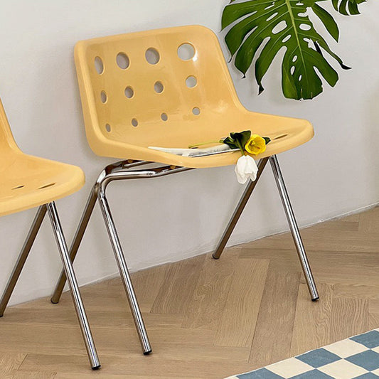 Silla lateral de plástico apilamiento de estilo moderno silla de brazo trasero abierto con piernas cromadas