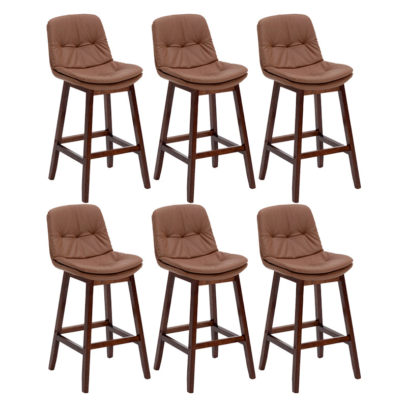 Contemporary Solid Wood Legs Faux Leather Indoor Counter Stools with Cushion Brown Brown 6 Piece Set Clearhalo 'Bar Furniture' 'Bar Stools' 'bar_stools' 'furn' 'furn_bar_stools' 'Furniture' 'Kitchen & Dining Furniture' 7757000