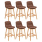 Contemporary Solid Wood Legs Faux Leather Indoor Counter Stools with Cushion Brown Natural 6 Piece Set Clearhalo 'Bar Furniture' 'Bar Stools' 'bar_stools' 'furn' 'furn_bar_stools' 'Furniture' 'Kitchen & Dining Furniture' 7757029