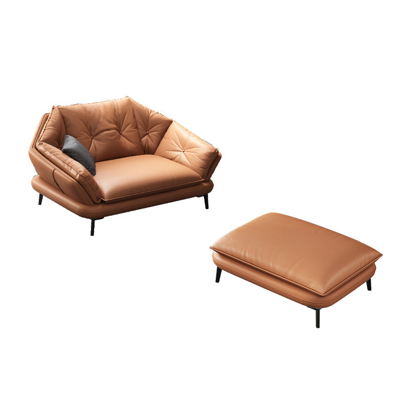 Contemporary Genuine Leather Pillow Top Arm Sofa in Orange for Living Room 1-Seater Sofa&Ottoman Genuine Leather Clearhalo 'furn' 'furn_sofas' 'Furniture' 'Living Room Furniture' 'Sofa' 'sofas' 7760415