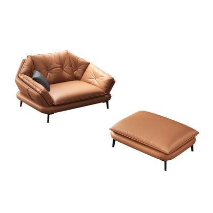 Contemporary Genuine Leather Pillow Top Arm Sofa in Orange for Living Room 1-Seater Sofa&Ottoman Genuine Leather Clearhalo 'furn' 'furn_sofas' 'Furniture' 'Living Room Furniture' 'Sofa' 'sofas' 7760415