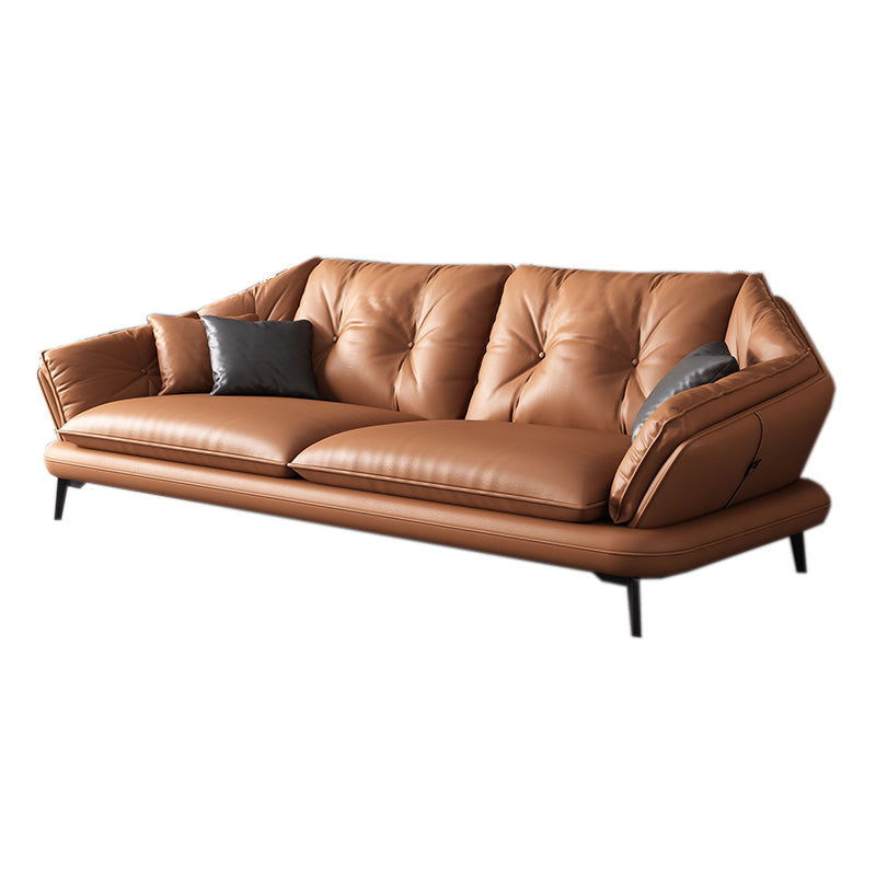 Contemporary Genuine Leather Pillow Top Arm Sofa in Orange for Living Room 2-Seater Sofa Genuine Leather Clearhalo 'furn' 'furn_sofas' 'Furniture' 'Living Room Furniture' 'Sofa' 'sofas' 7760416