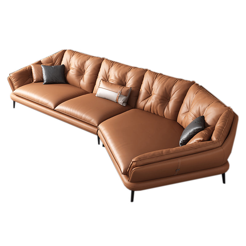 Contemporary Genuine Leather Pillow Top Arm Sofa in Orange for Living Room 2-Seater Sofa & Corner Sofa Genuine Leather Clearhalo 'furn' 'furn_sofas' 'Furniture' 'Living Room Furniture' 'Sofa' 'sofas' 7760418