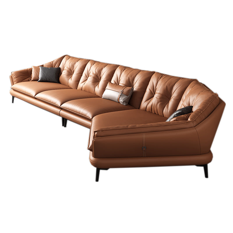 Contemporary Genuine Leather Pillow Top Arm Sofa in Orange for Living Room 2-Seater Sofa & 1-Seater Sofa & Corner Sofa Genuine Leather Clearhalo 'furn' 'furn_sofas' 'Furniture' 'Living Room Furniture' 'Sofa' 'sofas' 7760420