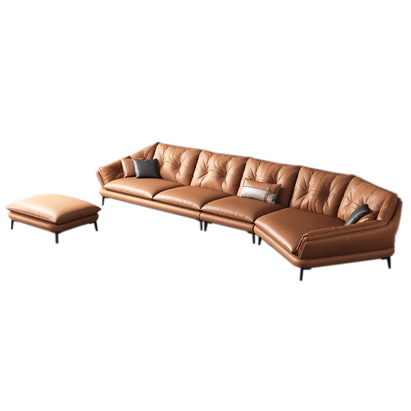 Contemporary Genuine Leather Pillow Top Arm Sofa in Orange for Living Room 2-Seater Sofa & 1-Seater Sofa & Corner Sofa & Ottoman Genuine Leather Clearhalo 'furn' 'furn_sofas' 'Furniture' 'Living Room Furniture' 'Sofa' 'sofas' 7760424