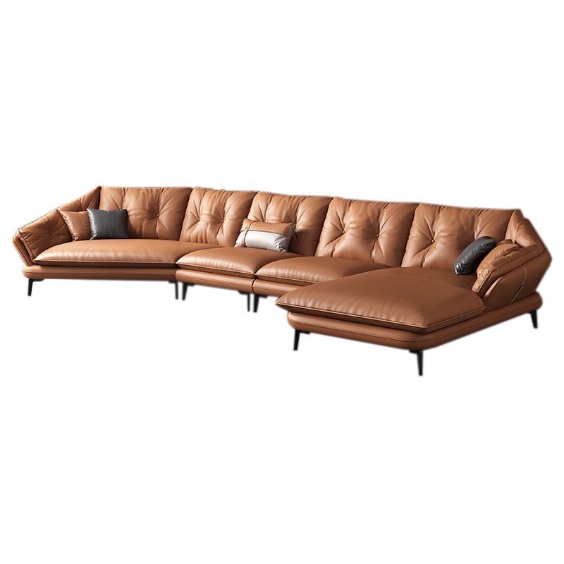 Contemporary Genuine Leather Pillow Top Arm Sofa in Orange for Living Room 1-Seater Sofa & 1-Seater Sofa & Chaise Lounge & Corner Sofa Genuine Leather Clearhalo 'furn' 'furn_sofas' 'Furniture' 'Living Room Furniture' 'Sofa' 'sofas' 7760426