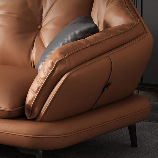 Contemporary Genuine Leather Pillow Top Arm Sofa in Orange for Living Room Clearhalo 'furn' 'furn_sofas' 'Furniture' 'Living Room Furniture' 'Sofa' 'sofas' 7760428