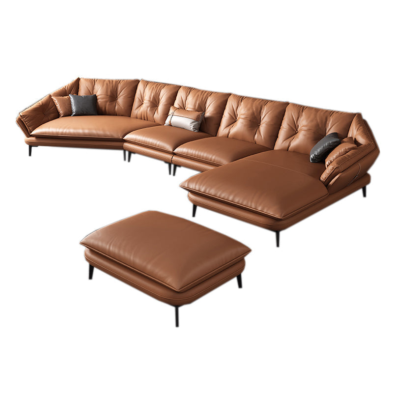 Contemporary Genuine Leather Pillow Top Arm Sofa in Orange for Living Room 1-Seater Sofa *2 & Chaise Lounge & Corner Sofa & Ottoman Genuine Leather Clearhalo 'furn' 'furn_sofas' 'Furniture' 'Living Room Furniture' 'Sofa' 'sofas' 7760429
