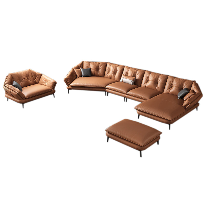 Contemporary Genuine Leather Pillow Top Arm Sofa in Orange for Living Room 1-Seater Sofa*2 &Chaise&Corner Sofa&1-Seater Sofa&Ottoman Genuine Leather Clearhalo 'furn' 'furn_sofas' 'Furniture' 'Living Room Furniture' 'Sofa' 'sofas' 7760430