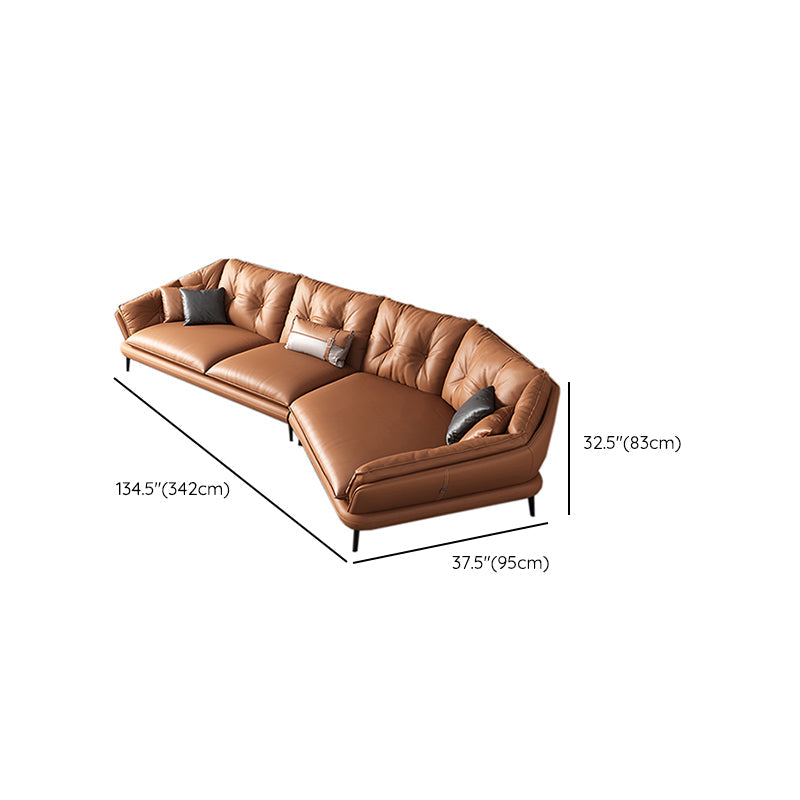 Contemporary Genuine Leather Pillow Top Arm Sofa in Orange for Living Room Clearhalo 'furn' 'furn_sofas' 'Furniture' 'Living Room Furniture' 'Sofa' 'sofas' 7760434