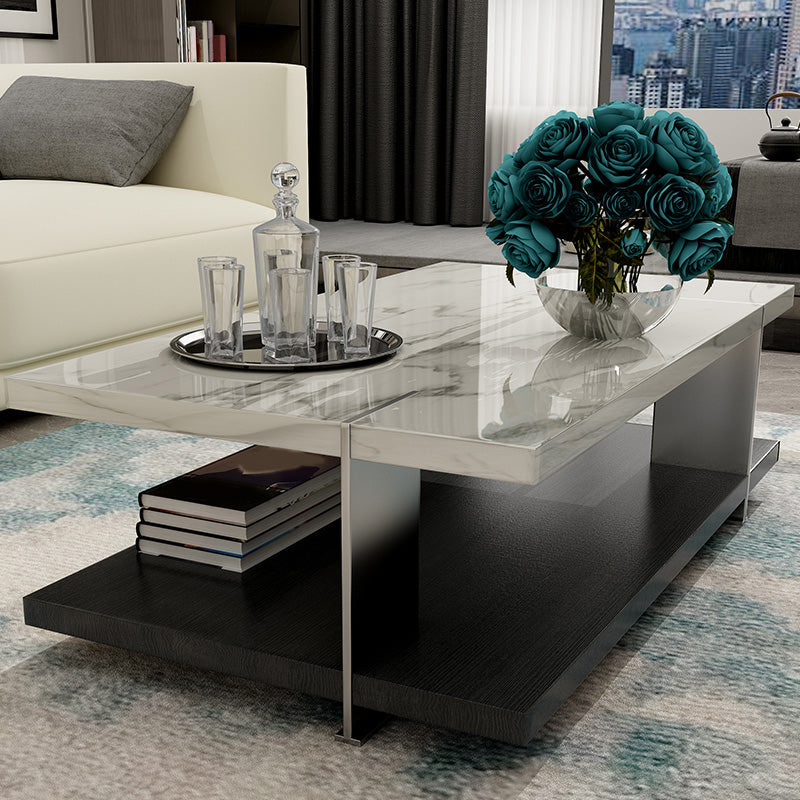 Slate Contemporary Bedroom Pedestal Coffee Table with Storage Shelf 51"L x 27.5"W x 16"H Clearhalo 'Coffee & Accent Tables' 'Coffee Tables' 'coffee_tables' 'furn' 'furn_coffee_tables' 'Furniture' 'Living Room Furniture' 7760442