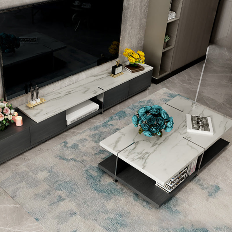 Slate Contemporary Bedroom Pedestal Coffee Table with Storage Shelf 79"L x 16"W x 16"H+51"L x 28"W x 16"H Clearhalo 'Coffee & Accent Tables' 'Coffee Tables' 'coffee_tables' 'furn' 'furn_coffee_tables' 'Furniture' 'Living Room Furniture' 7760444