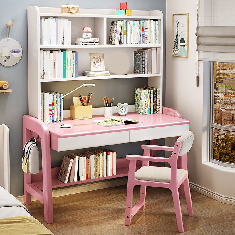 Modern Adjustable Height Writing Desk Solid Wood Home Office Desk Pink Clearhalo 'furn' 'furn_office_desk' 'Furniture' 'Office Desks' 'Office Furniture' 'office_desk' 7760527
