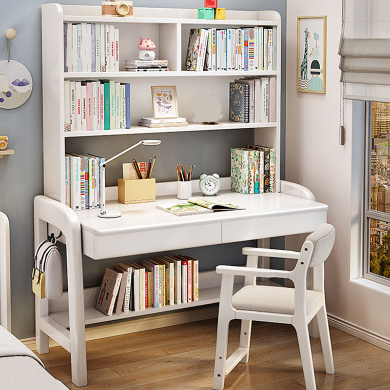 Modern Adjustable Height Writing Desk Solid Wood Home Office Desk White Clearhalo 'furn' 'furn_office_desk' 'Furniture' 'Office Desks' 'Office Furniture' 'office_desk' 7760529