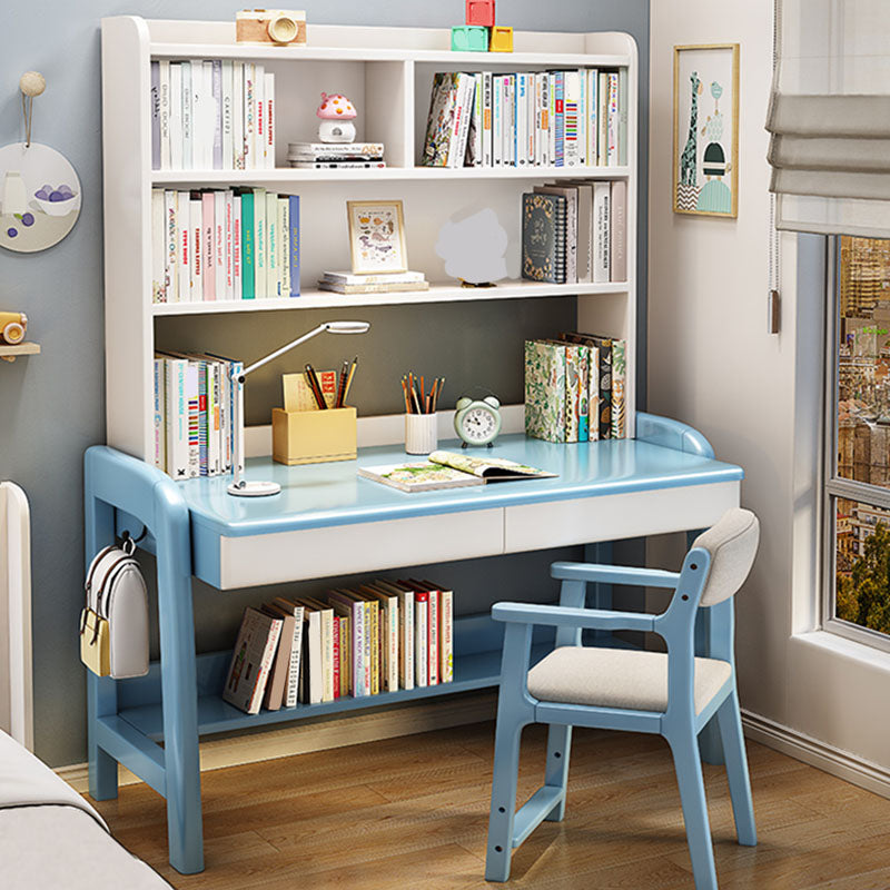Modern Adjustable Height Writing Desk Solid Wood Home Office Desk Blue Clearhalo 'furn' 'furn_office_desk' 'Furniture' 'Office Desks' 'Office Furniture' 'office_desk' 7760530