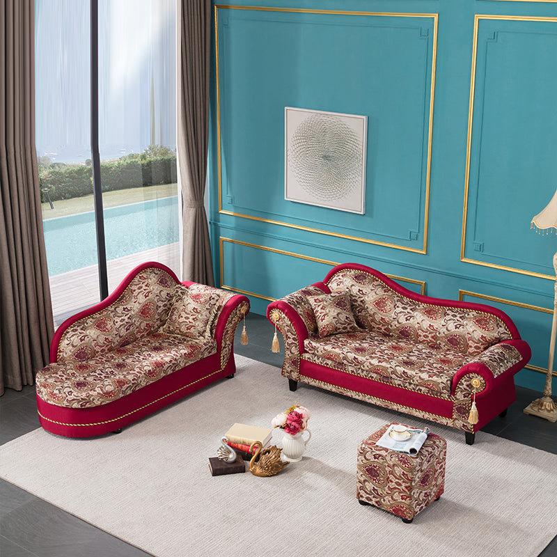 Chaise traditionnelle en bois à un bras, bras évasés rouges pour le salon