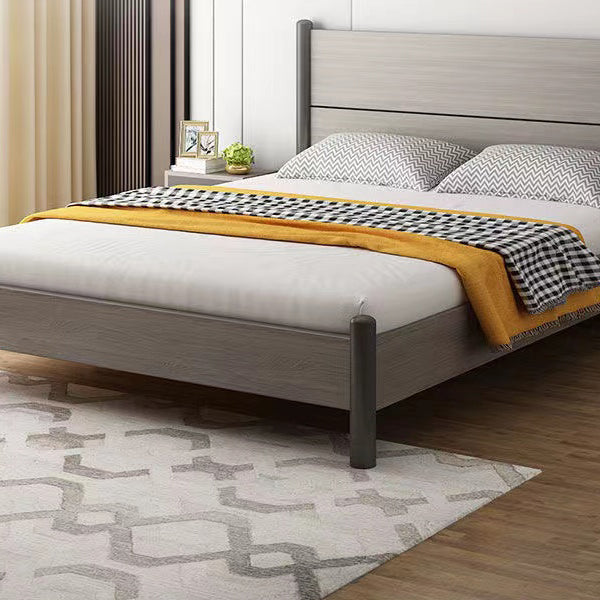36.61" High Standard Bed with Headboard Gray  Solid Wood Mattress Included