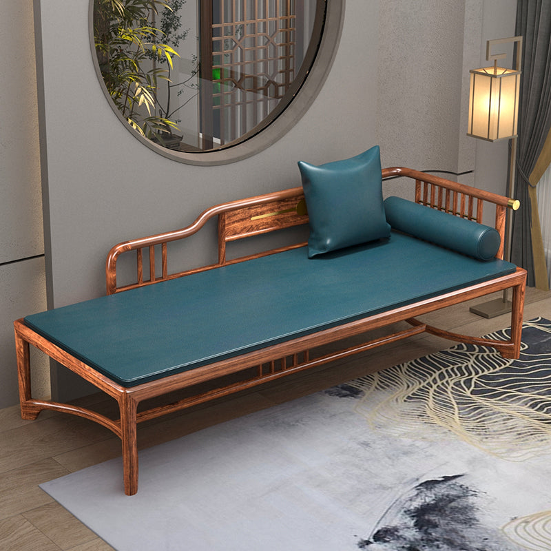 Chaise longue tradizionale con braccioli in legno con braccioli tondi per camera da letto soggiorno