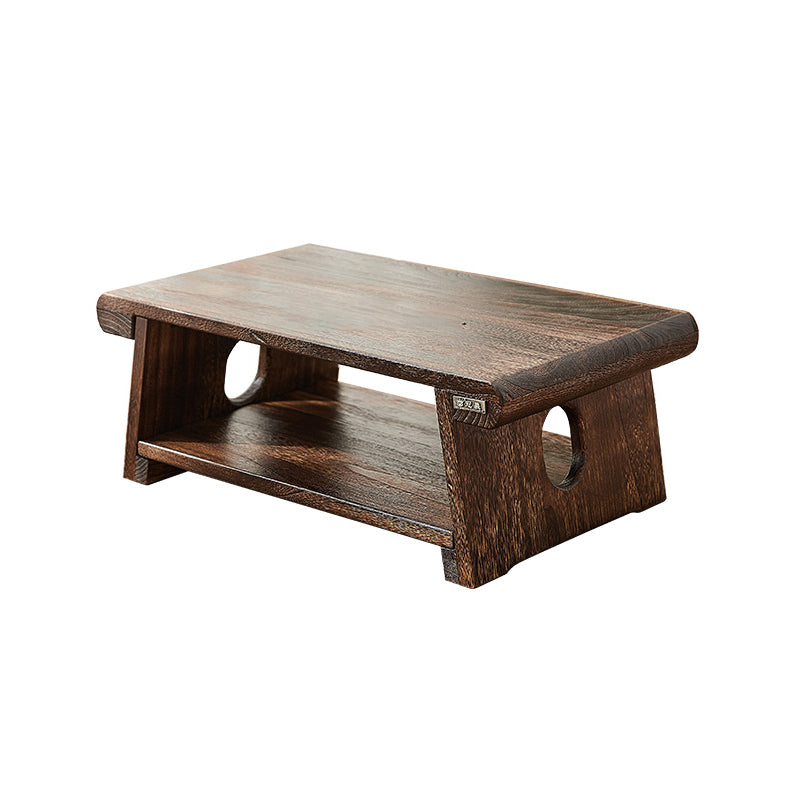 Traditional Side End Snack Table in Brown Solid Wood with Rectangle Top Double Holes 1 Clearhalo 'Coffee & Accent Tables' 'End & Side Tables' 'end_side_tables' 'furn' 'furn_end_side_tables' 'Furniture' 'Living Room Furniture' 7762182