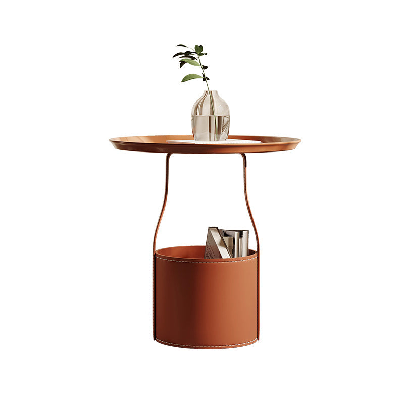 Mid-Century Modern Sofa Side Accent Table with Tray Top for Living Room Orange Leather 1 Clearhalo 'Coffee & Accent Tables' 'End & Side Tables' 'end_side_tables' 'furn' 'furn_end_side_tables' 'Furniture' 'Living Room Furniture' 7762222