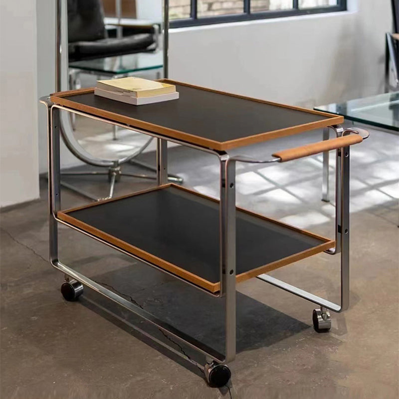 Tavolo di accento lato divano moderno in acciaio e legno massiccio con scaffale