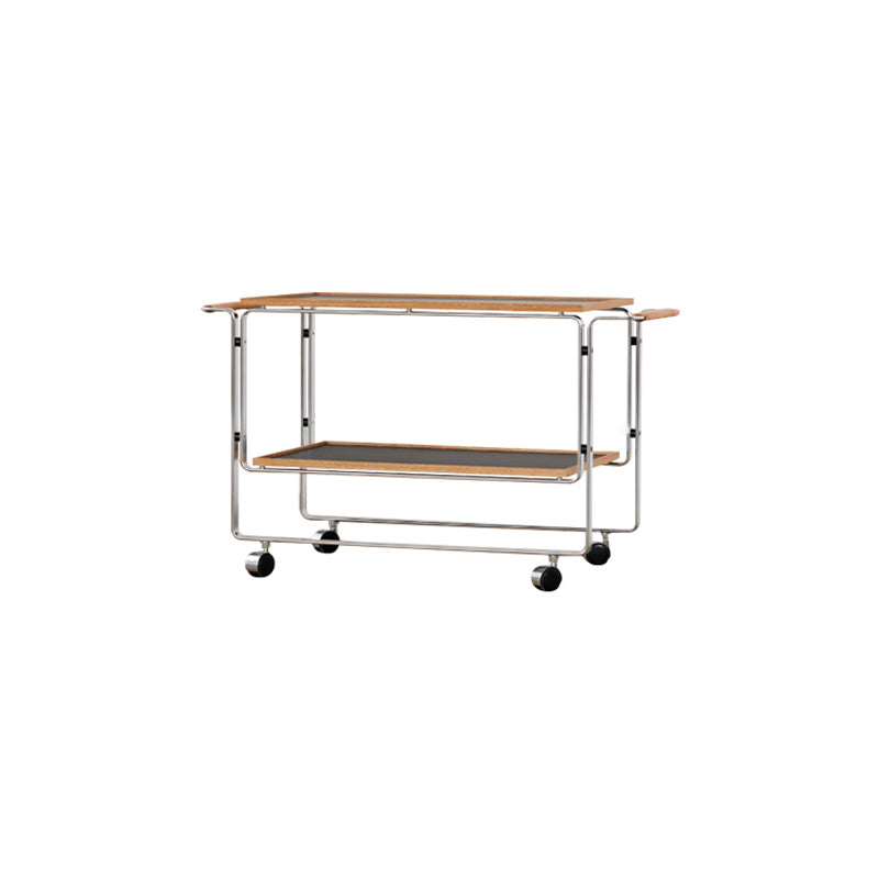 Tavolo di accento lato divano moderno in acciaio e legno massiccio con scaffale