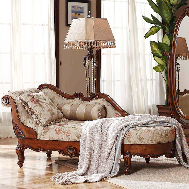Traditional Solid Wood Upholstered One Armed Chaise with Fabric Pillow Clearhalo 'Chairs & Seating' 'Chaise Lounge' 'chaise_lounge' 'furn' 'furn_chaise_lounge' 'Furniture' 'Living Room Furniture' 7762369