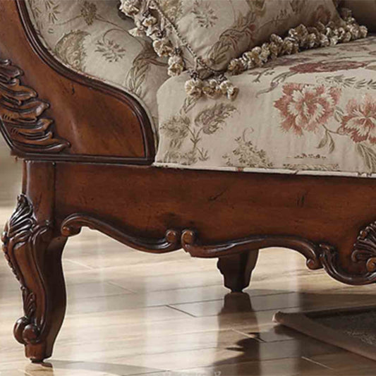 Traditional Solid Wood Upholstered One Armed Chaise with Fabric Pillow