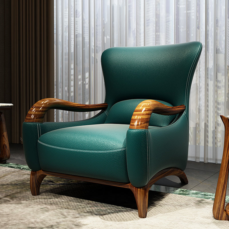Traditional Wood Living Room Armchair Real Aniline Leather Accent Armchair Clearhalo 'Accent Chairs' 'accent_chairs' 'Chairs & Seating' 'furn' 'furn_accent_chairs' 'Furniture' 'Living Room Furniture' 7762656