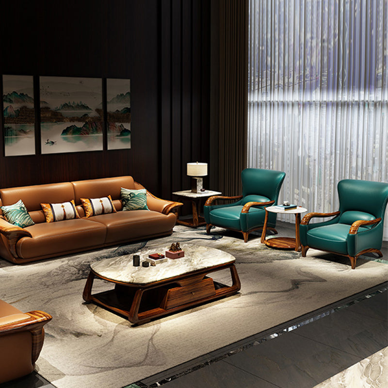 Traditional Wood Living Room Armchair Real Aniline Leather Accent Armchair Clearhalo 'Accent Chairs' 'accent_chairs' 'Chairs & Seating' 'furn' 'furn_accent_chairs' 'Furniture' 'Living Room Furniture' 7762659