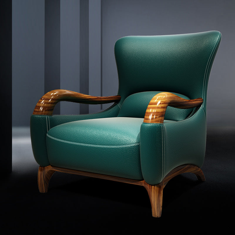 Traditional Wood Living Room Armchair Real Aniline Leather Accent Armchair Clearhalo 'Accent Chairs' 'accent_chairs' 'Chairs & Seating' 'furn' 'furn_accent_chairs' 'Furniture' 'Living Room Furniture' 7762661
