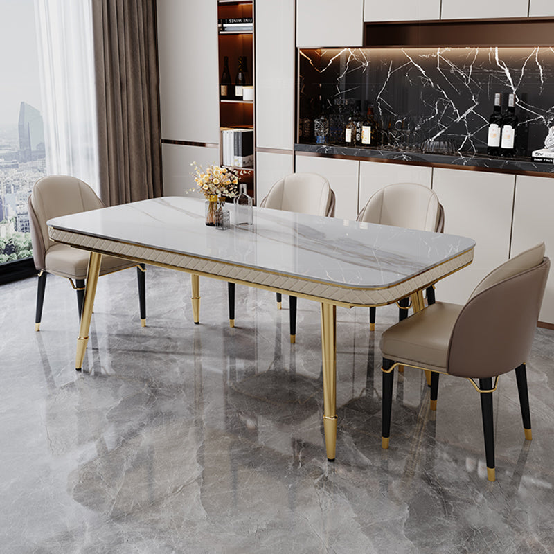 Luxury Kitchen Dinner Table Stone Rectangle 4 Legs Dining Table Clearhalo 'Dining Tables & Seating' 'Dining Tables' 'dining_table' 'furn' 'furn_dining_table' 'Furniture' 'Kitchen & Dining Furniture' 7762802