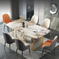 Glam Rectangle Stone Dining Table Metal Bases for Living Room