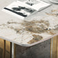 Glam Rectangle Stone Dining Table Metal Bases for Living Room