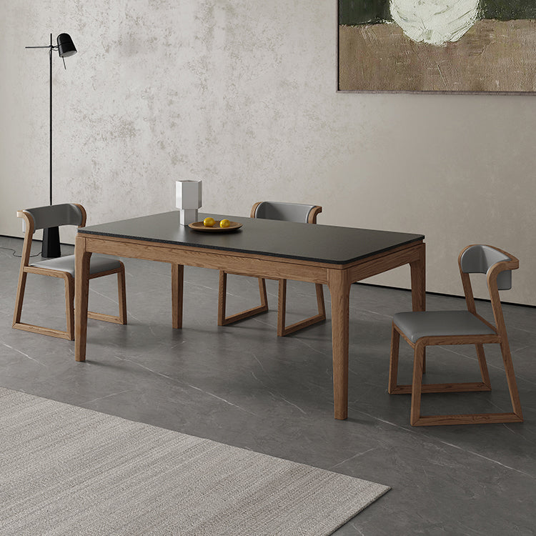 Moderne rechthoekige stenen eettafel met houten poten voor eetkamer