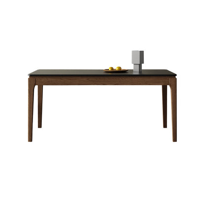 Moderne rechthoekige stenen eettafel met houten poten voor eetkamer