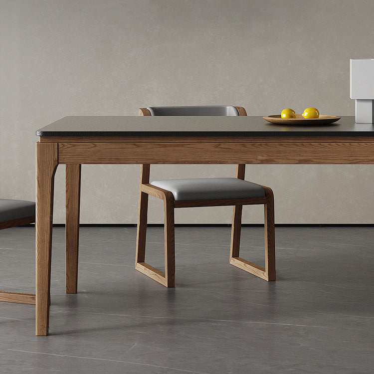 Moderne rechthoekige stenen eettafel met houten poten voor eetkamer