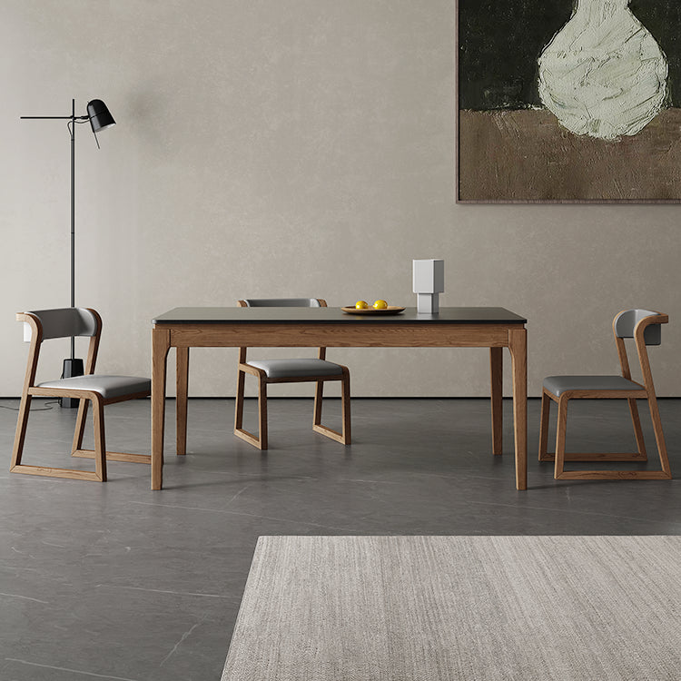 Moderne rechthoekige stenen eettafel met houten poten voor eetkamer