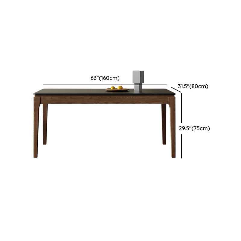 Moderne rechthoekige stenen eettafel met houten poten voor eetkamer