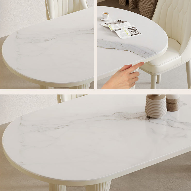 Modern Oval Stone Top Dining Table with Wood Legs for Living Room Clearhalo 'Dining Tables & Seating' 'Dining Tables' 'dining_table' 'furn' 'furn_dining_table' 'Furniture' 'Kitchen & Dining Furniture' 7762952