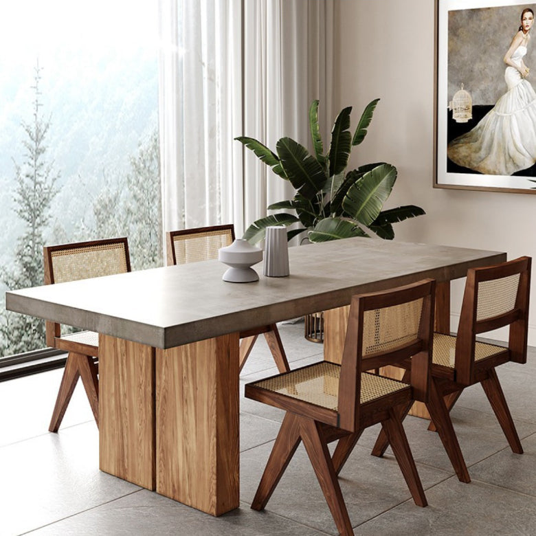 Rectangular Dining Table Grey Solid Wood Table Top for Dining Room Clearhalo 'Dining Tables & Seating' 'Dining Tables' 'dining_table' 'furn' 'furn_dining_table' 'Furniture' 'Kitchen & Dining Furniture' 7762961