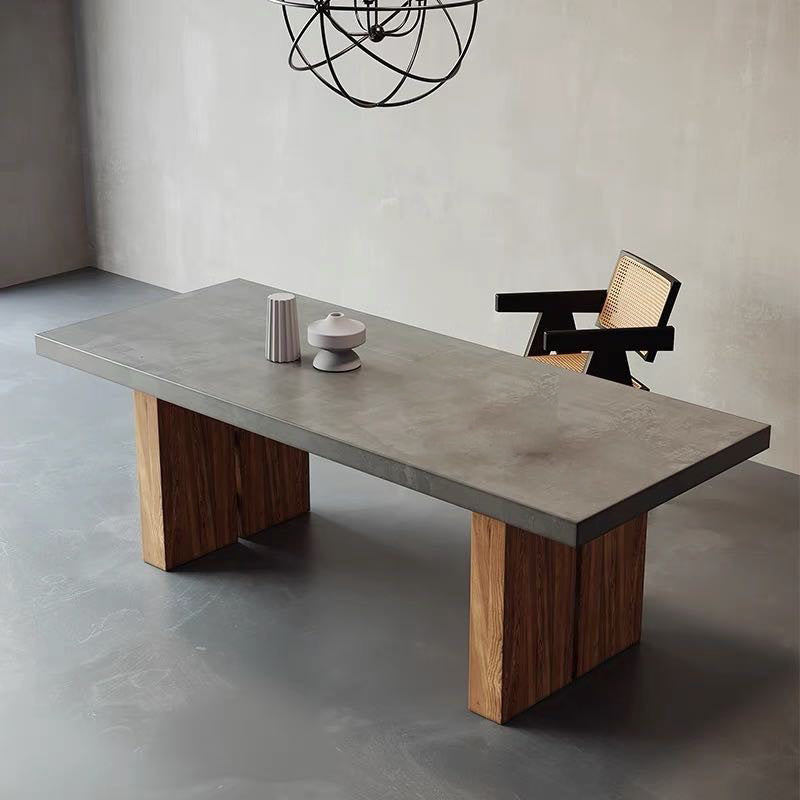 Rectangular Dining Table Grey Solid Wood Table Top for Dining Room Clearhalo 'Dining Tables & Seating' 'Dining Tables' 'dining_table' 'furn' 'furn_dining_table' 'Furniture' 'Kitchen & Dining Furniture' 7762964