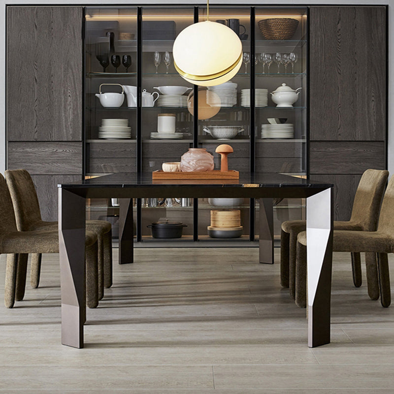 Rectangular Black Stone Table Top Dining Table with 4 Foot Metal Base Clearhalo 'Dining Tables & Seating' 'Dining Tables' 'dining_table' 'furn' 'furn_dining_table' 'Furniture' 'Kitchen & Dining Furniture' 7762995