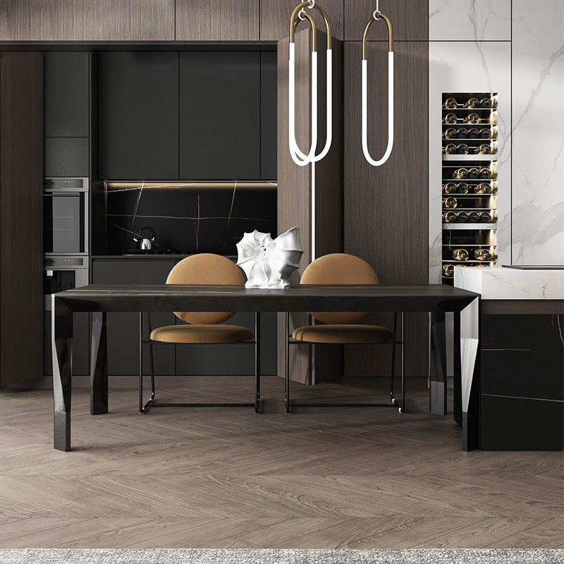 Rectangular Black Stone Table Top Dining Table with 4 Foot Metal Base Clearhalo 'Dining Tables & Seating' 'Dining Tables' 'dining_table' 'furn' 'furn_dining_table' 'Furniture' 'Kitchen & Dining Furniture' 7762997