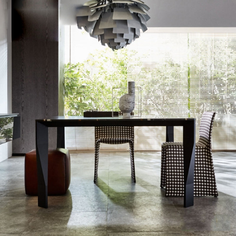Rectangular Black Stone Table Top Dining Table with 4 Foot Metal Base Clearhalo 'Dining Tables & Seating' 'Dining Tables' 'dining_table' 'furn' 'furn_dining_table' 'Furniture' 'Kitchen & Dining Furniture' 7762998