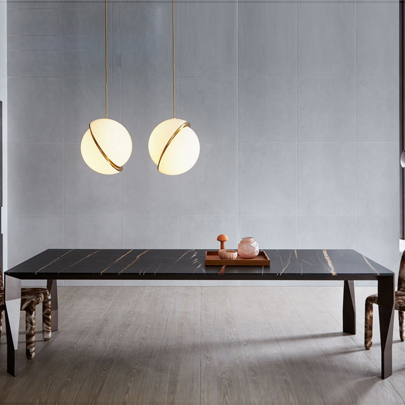 Rectangular Black Stone Table Top Dining Table with 4 Foot Metal Base Clearhalo 'Dining Tables & Seating' 'Dining Tables' 'dining_table' 'furn' 'furn_dining_table' 'Furniture' 'Kitchen & Dining Furniture' 7762999